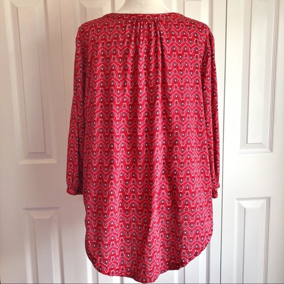 St. John's Bay Red Print Collarless Button Down Shirt 0X - Picture 10 of 12